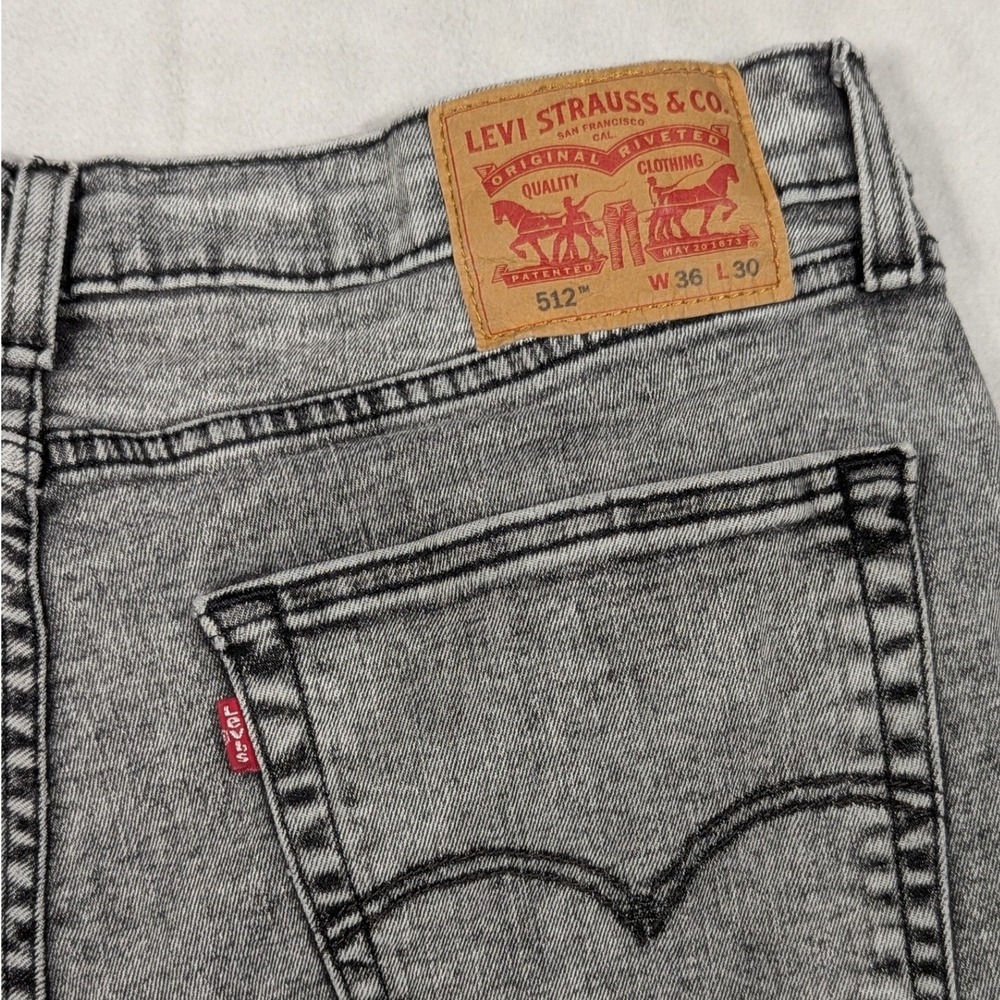 Levis 512 Slim Taper Jeans Mens 36x30 Grey Acid Wash Stretch Denim 512-3757